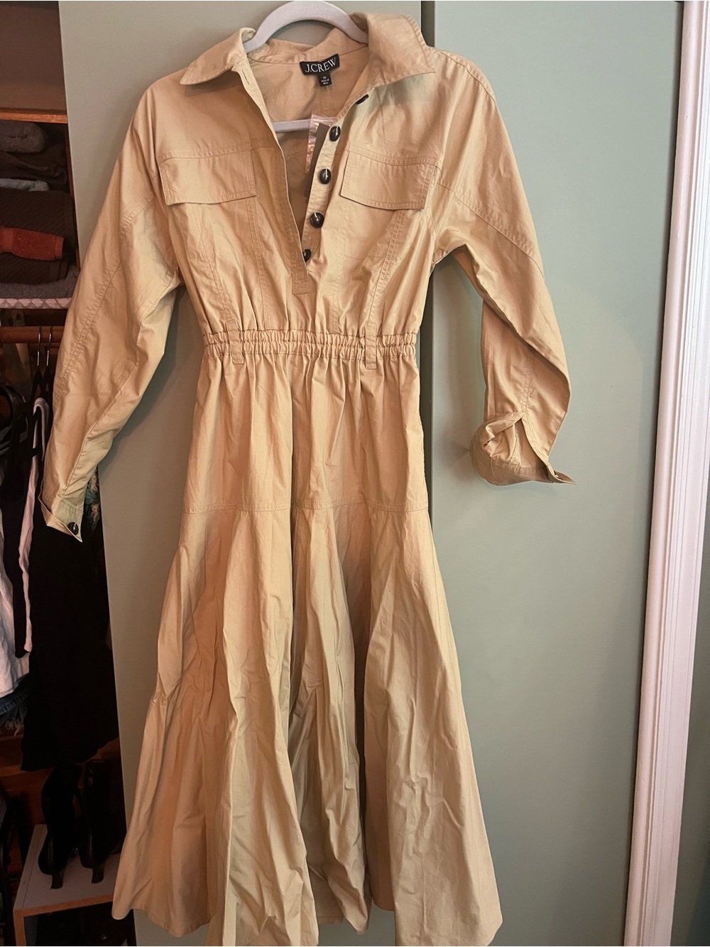 J. Crew Light Cream Long-Sleeve Button Front Shirtdress
